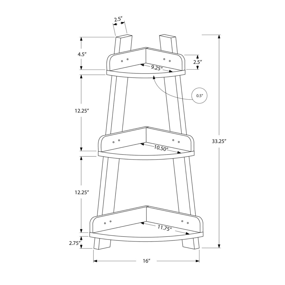 Daily Boutik 13" x 16" x 33.25" White Particle Board Hollow Core Corner Shelf - 33.25 x 13 x 16