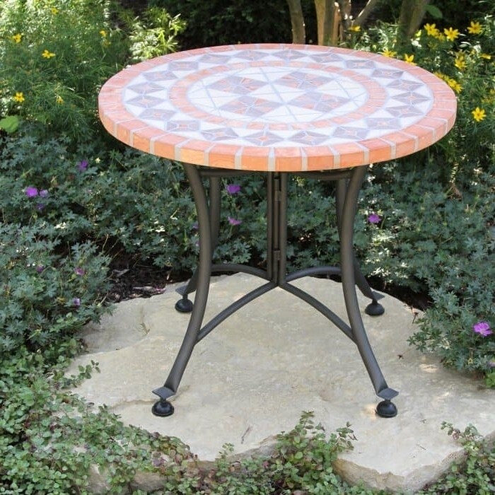 Daily Boutik 24-inch Round Bistro Style Mosaic Terracotta Tile Outdoor Patio Table - 24" x 24" x 20"