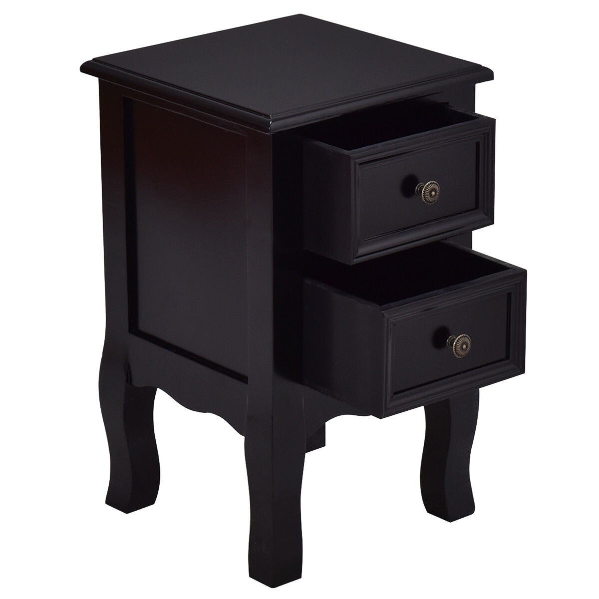 Daily Boutik Black Wooden 2-Drawer Accent End Table Nightstand