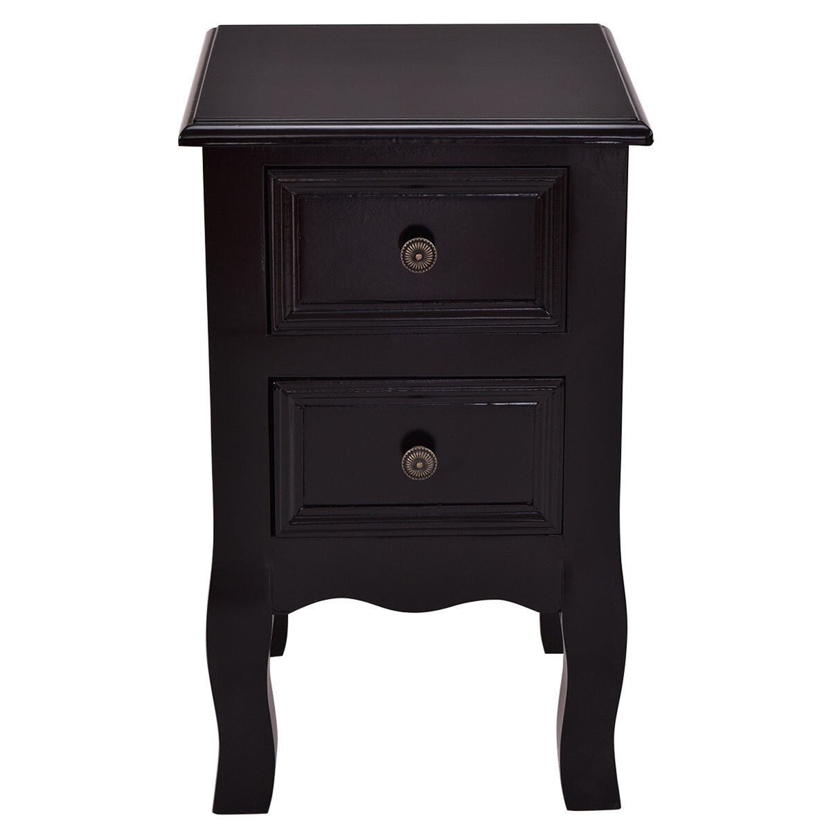 Daily Boutik Black Wooden 2-Drawer Accent End Table Nightstand