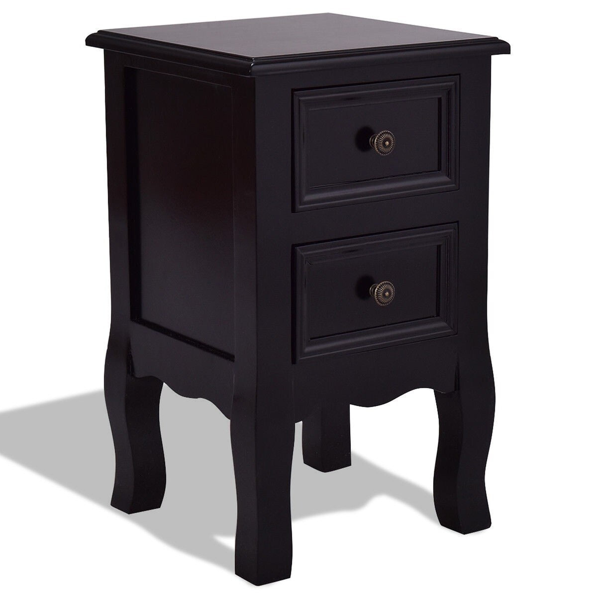 Daily Boutik Black Wooden 2-Drawer Accent End Table Nightstand