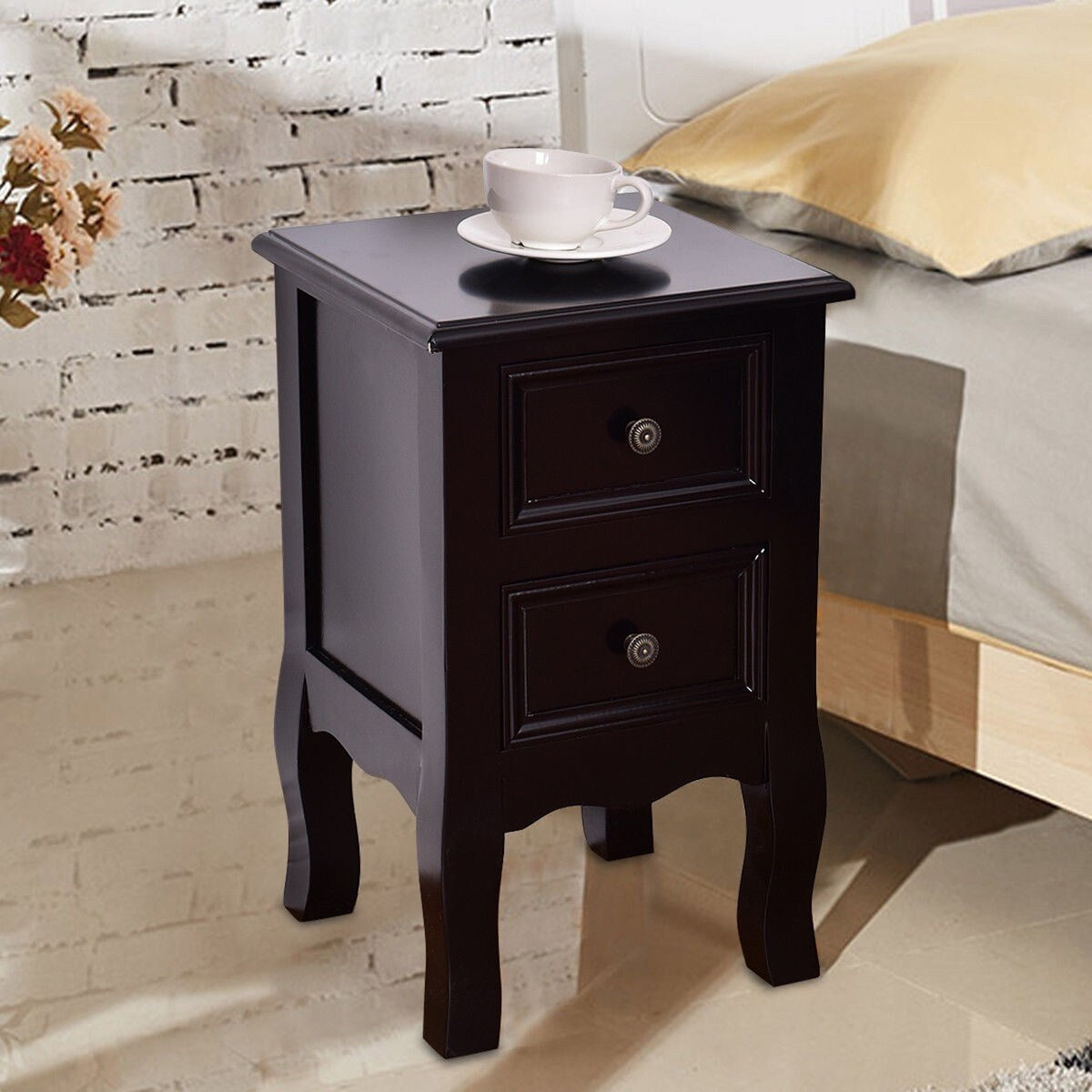 Daily Boutik Black Wooden 2-Drawer Accent End Table Nightstand