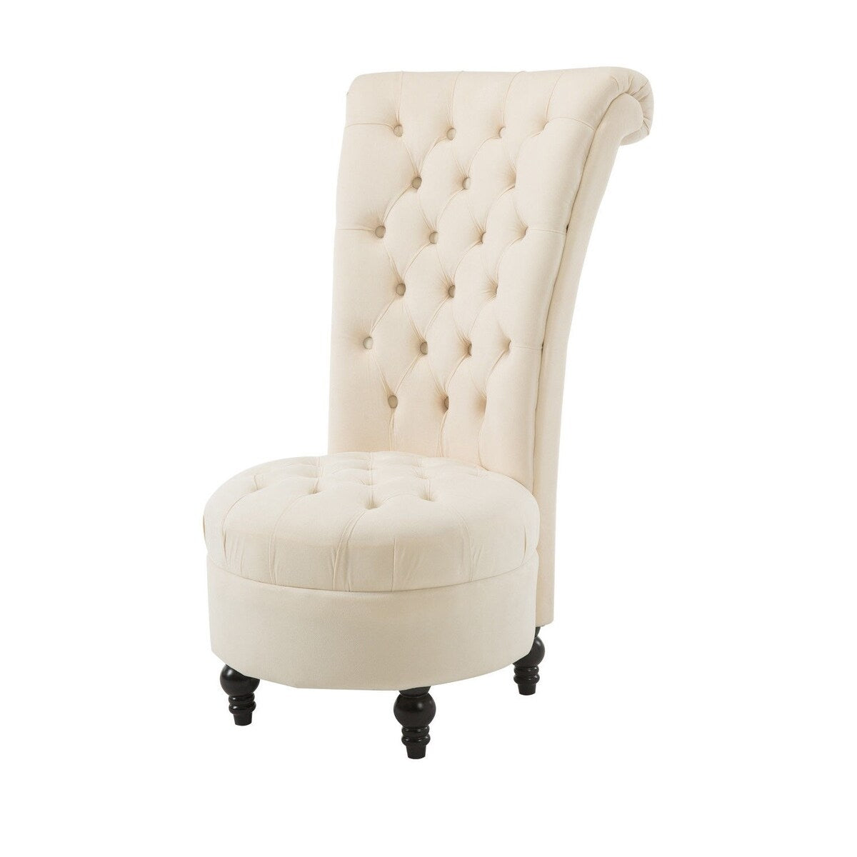 Daily Boutik Cream Tufted High Back Plush Velvet Upholstered Accent Low Profile Chair - 26" x 33" x 45"