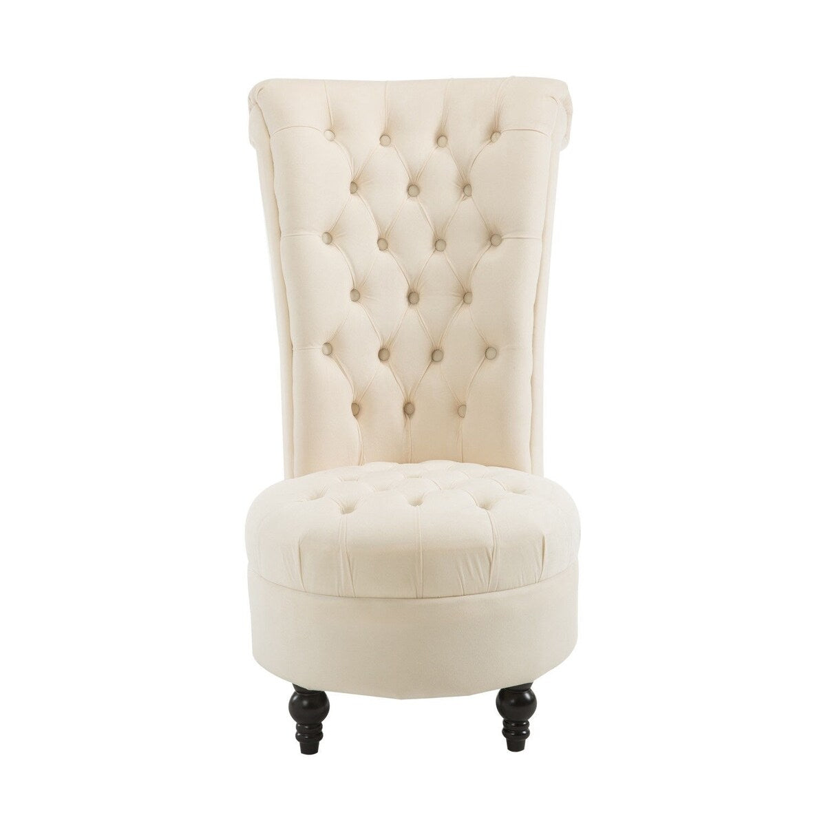 Daily Boutik Cream Tufted High Back Plush Velvet Upholstered Accent Low Profile Chair - 26" x 33" x 45"