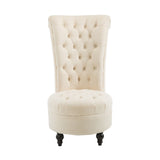 Daily Boutik Cream Tufted High Back Plush Velvet Upholstered Accent Low Profile Chair - 26" x 33" x 45"