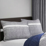 Daily Boutik King Gray Navy Stripe Motif 100% Cotton Reversible Quilt Coverlet Bedspread Set
