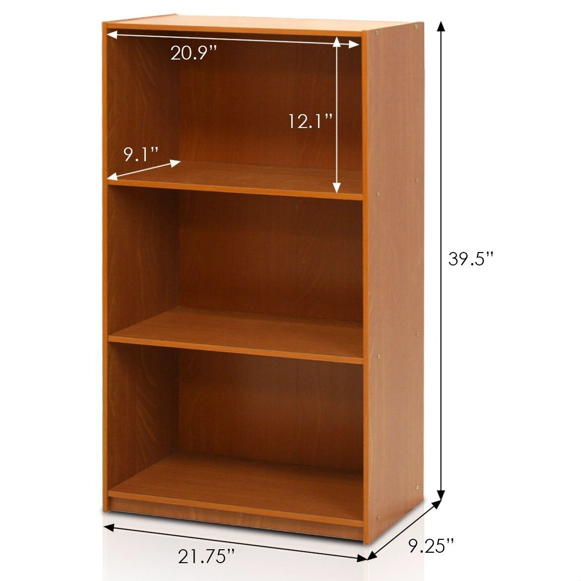 Daily Boutik Modern 3-Shelf Bookcase in Light Cherry Wood Finish - 9" x 22" x 40"