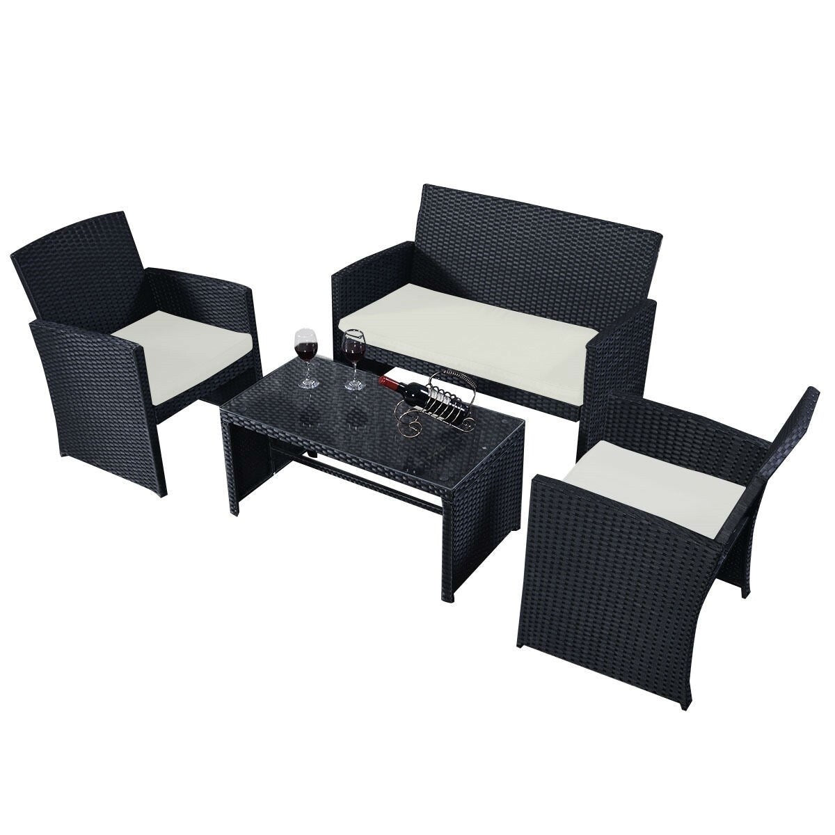 Daily Boutik Modern 4-Piece Outdoor Black PE Rattan Patio Furniture Set