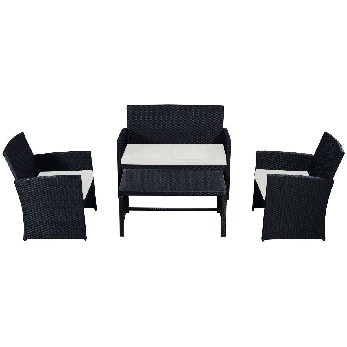 Daily Boutik Modern 4-Piece Outdoor Black PE Rattan Patio Furniture Set