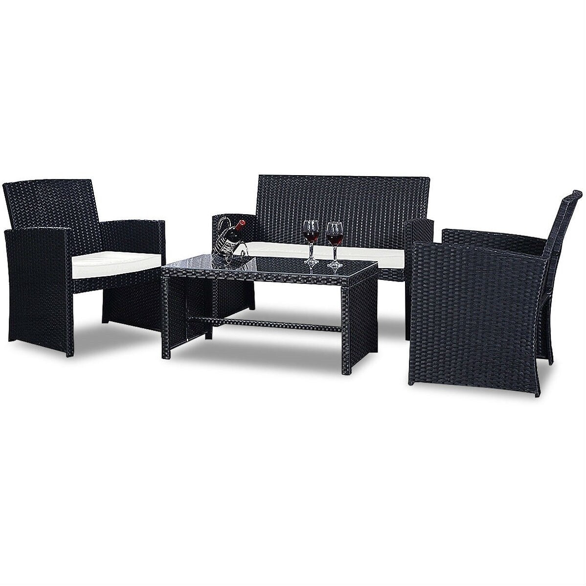 Daily Boutik Modern 4-Piece Outdoor Black PE Rattan Patio Furniture Set