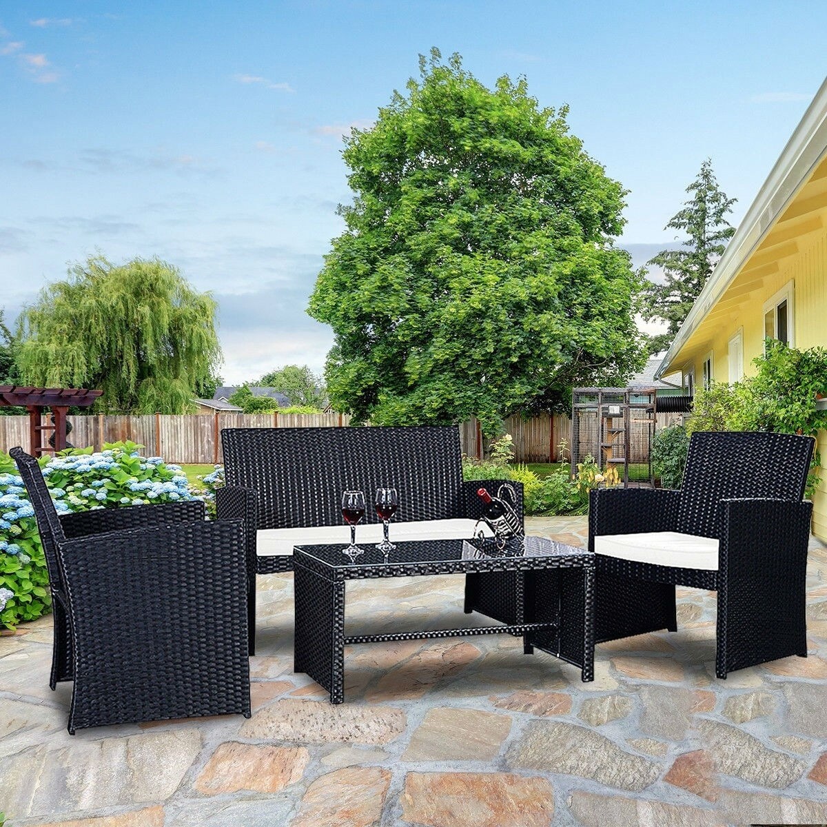 Daily Boutik Modern 4-Piece Outdoor Black PE Rattan Patio Furniture Set