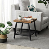 Daily Boutik Modern Industrial Metal Wood Nightstand Side Table with Mesh Shelf