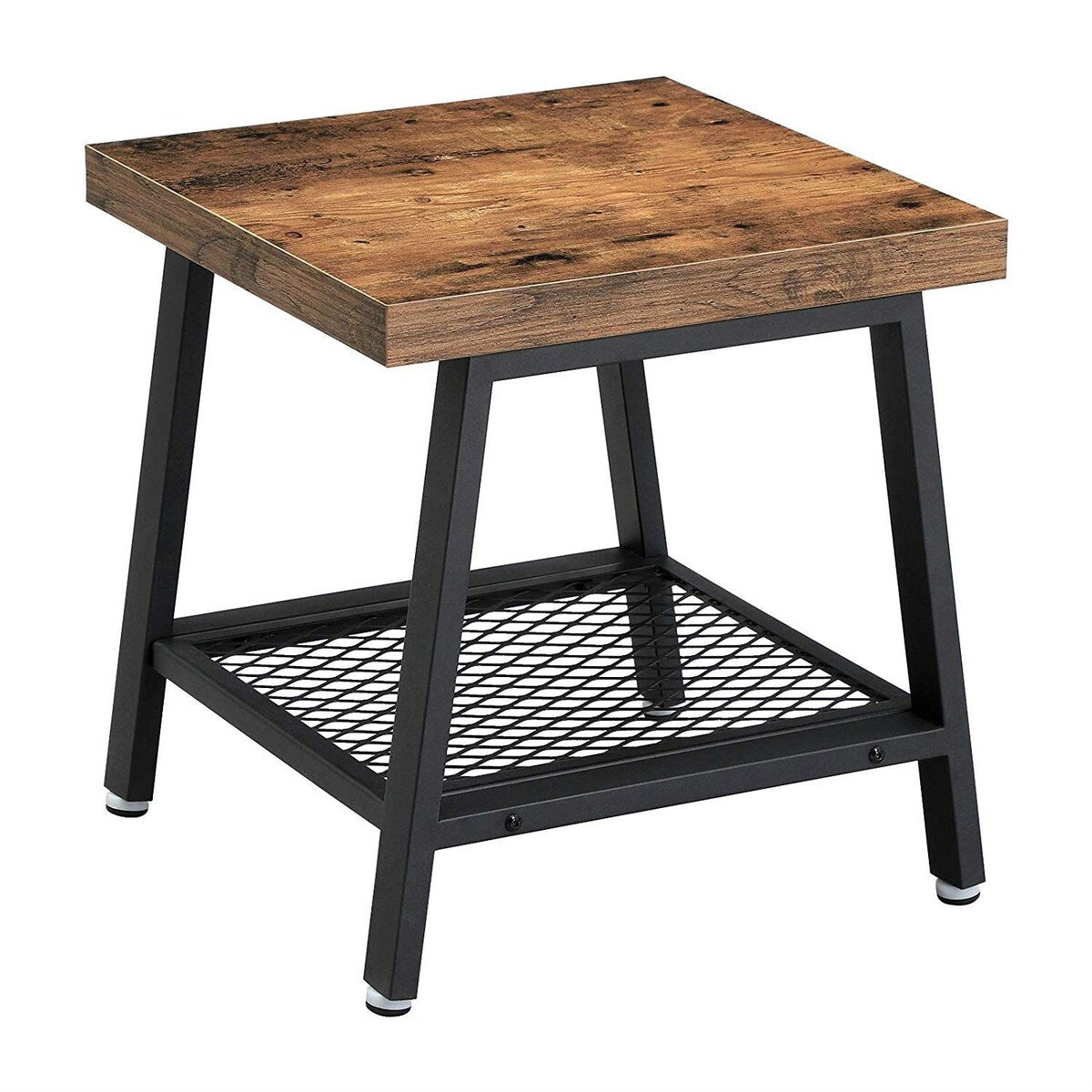 Daily Boutik Modern Industrial Metal Wood Nightstand Side Table with Mesh Shelf