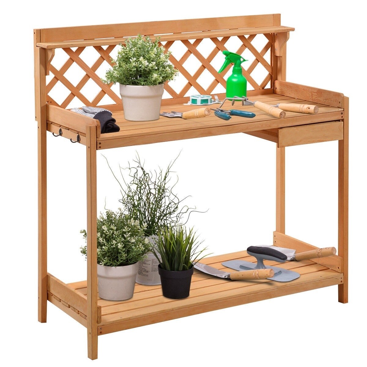Daily Boutik Outdoor Home Garden Wooden Potting Bench with Storage Drawer