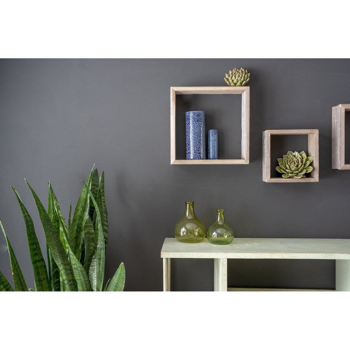 Daily Boutik Set of 3 Square Rustic White Wash Wood Open Box Shelve