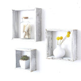 Daily Boutik Set of 3 Square Rustic White Wash Wood Open Box Shelve