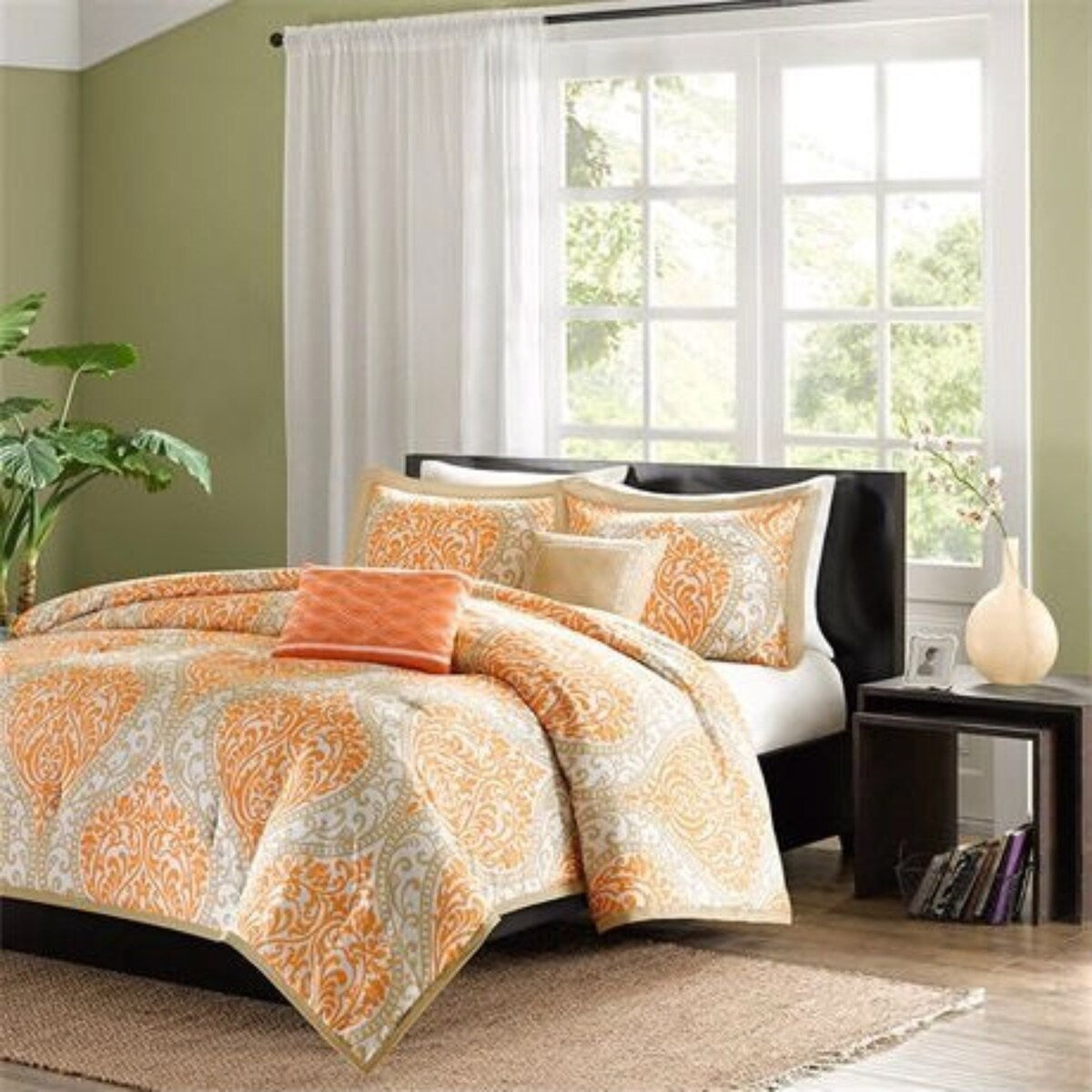 Daily Boutik Twin / Twin XL Aqua Teal Turquoise Blue White Modern Damask Comforter Set