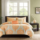 Daily Boutik Twin / Twin XL Aqua Teal Turquoise Blue White Modern Damask Comforter Set