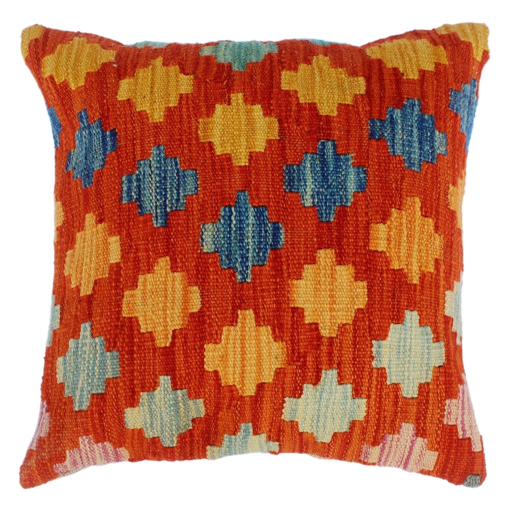 Daina Rust/Orange Hand-Woven Kilim Throw Pillow(18"x18")