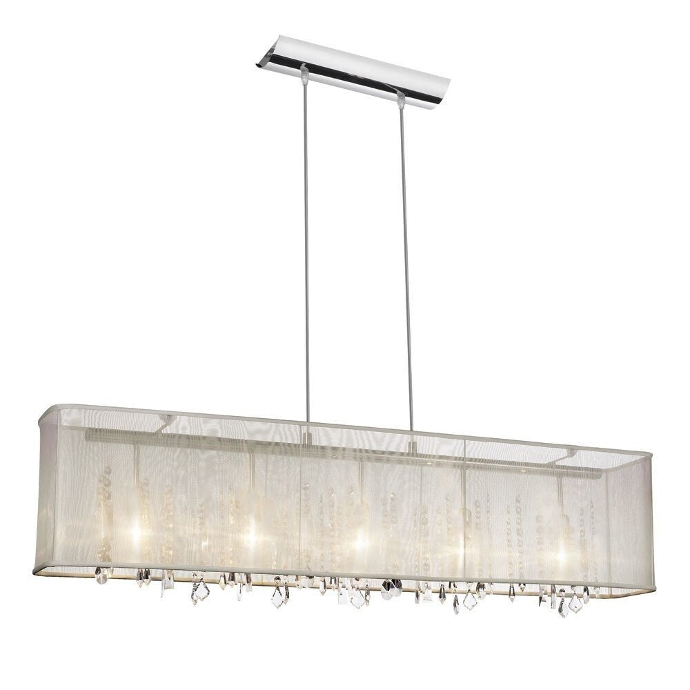 Dainolite 5-light Horizontal Crystal Polished Chrome Chandelier in Oyster Organza Rectangular Shade - Polished Chrome/Oyster
