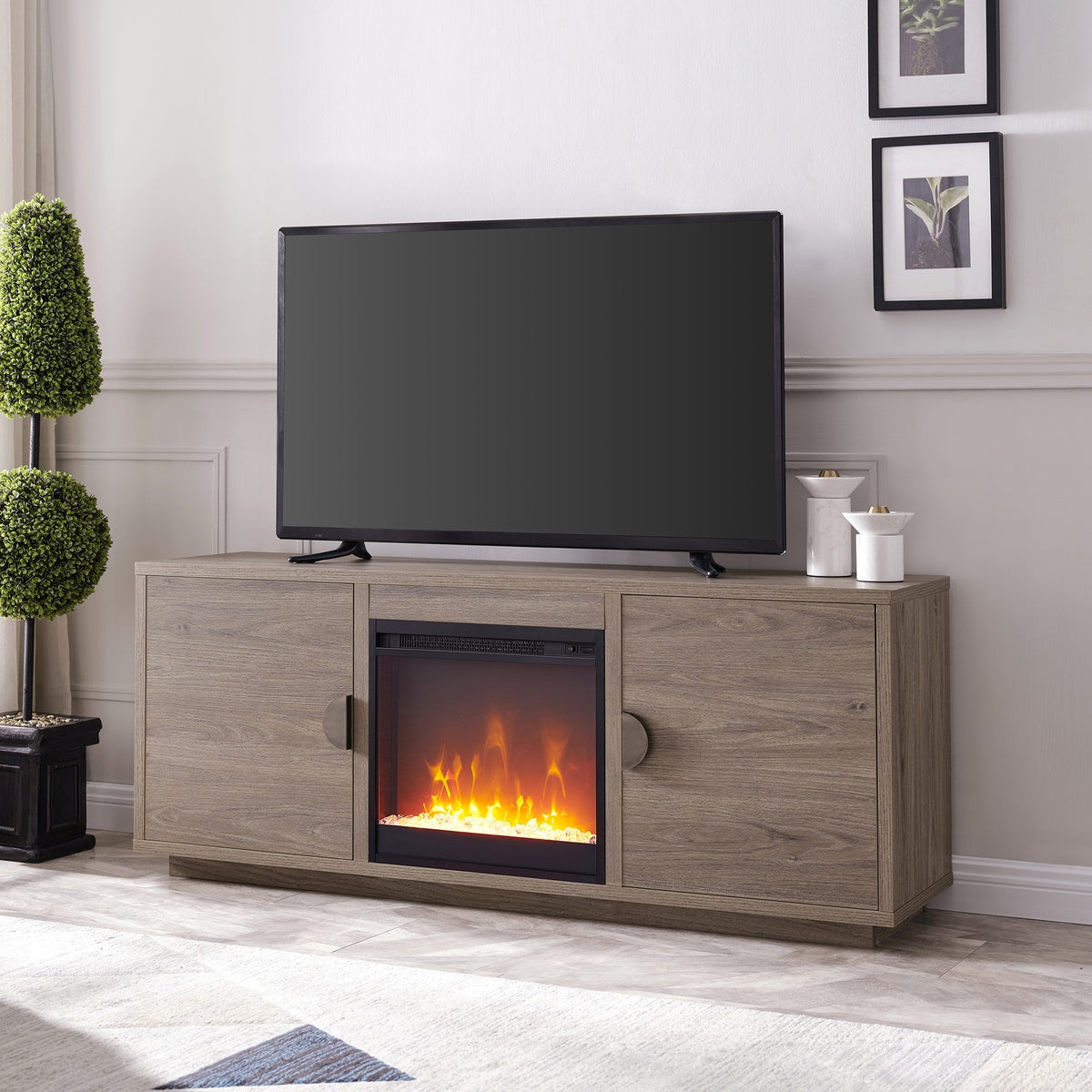 Dakota 58" TV Stand with Crystal Fireplace Insert