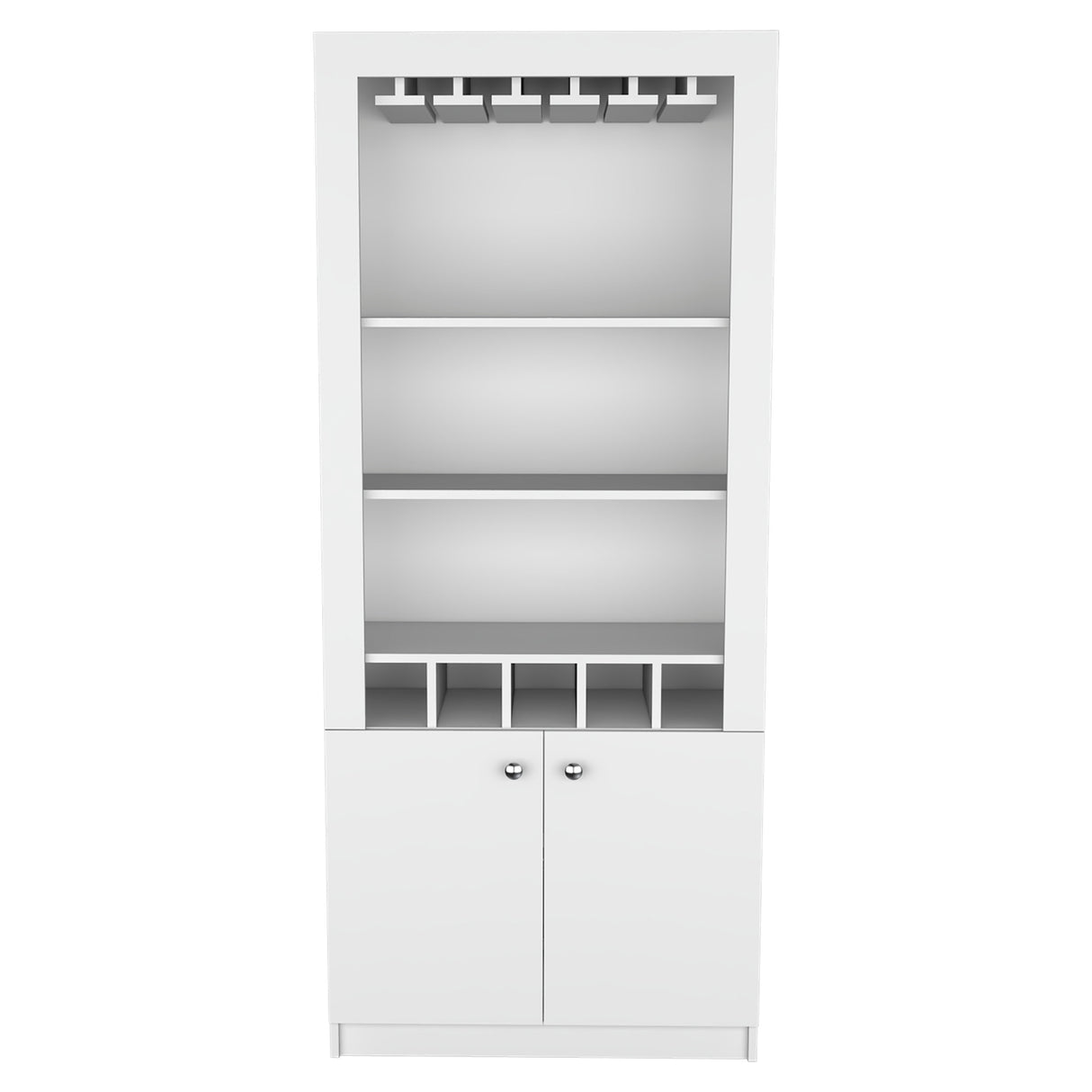 Dakota Bar Double Door Cabinet with 5 Wine Cubbies, Rack, and 2 Open Shelves