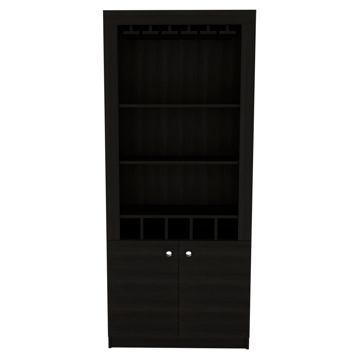 Dakota Bar Double Door Cabinet with 5 Wine Cubbies, Rack, and 2 Open Shelves