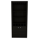 Dakota Bar Double Door Cabinet with 5 Wine Cubbies, Rack, and 2 Open Shelves