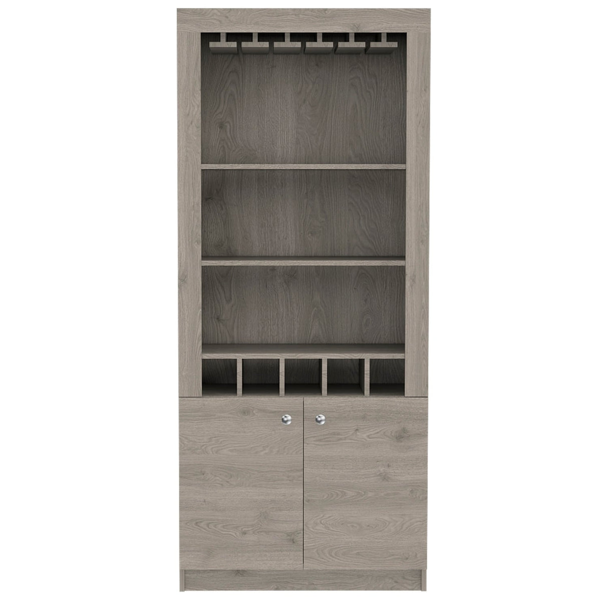 Dakota Bar Double Door Cabinet with 5 Wine Cubbies, Rack, and 2 Open Shelves