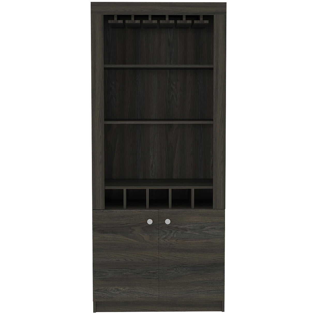 Dakota Bar Double Door Cabinet with 5 Wine Cubbies, Rack, and 2 Open Shelves