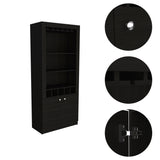Dakota Bar Double Door Cabinet with 5 Wine Cubbies, Rack, and 2 Open Shelves