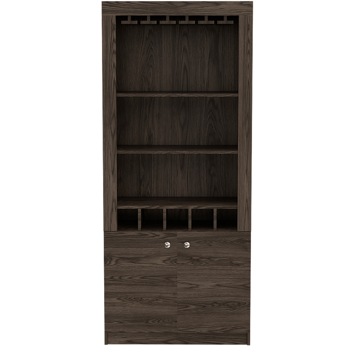 Dakota Bar Double Door Cabinet with 5 Wine Cubbies, Rack, and 2 Open Shelves