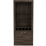 Dakota Bar Double Door Cabinet with 5 Wine Cubbies, Rack, and 2 Open Shelves