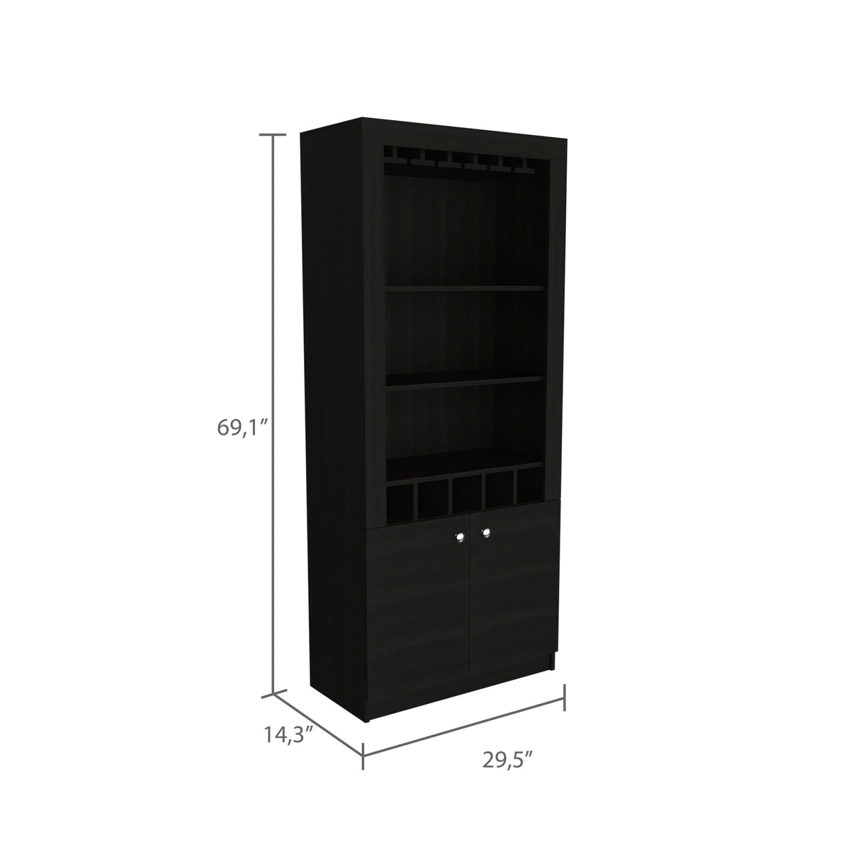 Dakota Bar Double Door Cabinet with 5 Wine Cubbies, Rack, and 2 Open Shelves