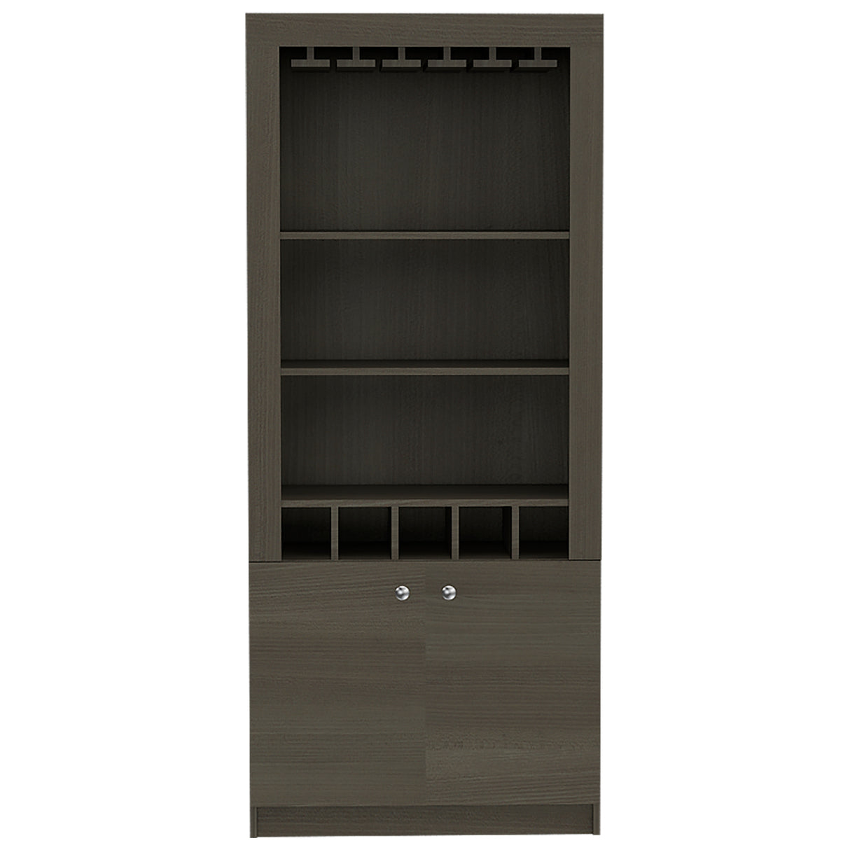 Dakota Bar Double Door Cabinet with 5 Wine Cubbies, Rack, and 2 Open Shelves