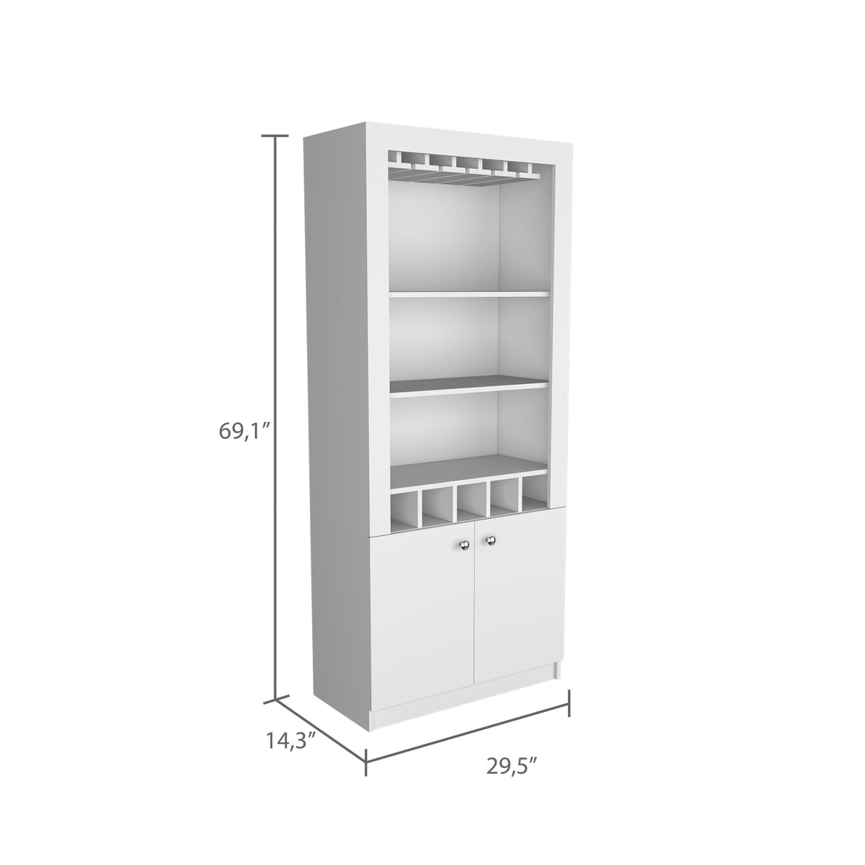 Dakota Bar Double Door Cabinet with 5 Wine Cubbies, Rack, and 2 Open Shelves