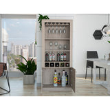 Dakota Bar Double Door Cabinet with 5 Wine Cubbies, Rack, and 2 Open Shelves