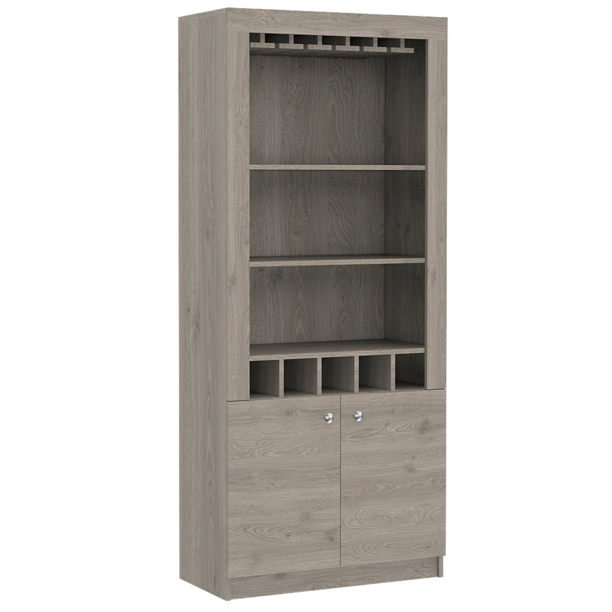 Dakota Bar Double Door Cabinet with 5 Wine Cubbies, Rack, and 2 Open Shelves