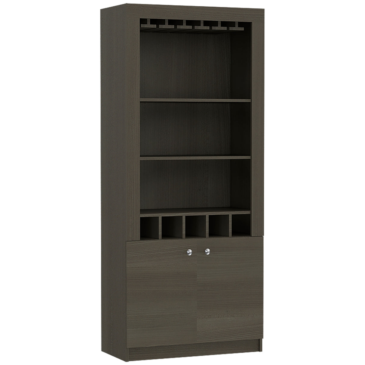 Dakota Bar Double Door Cabinet with 5 Wine Cubbies, Rack, and 2 Open Shelves
