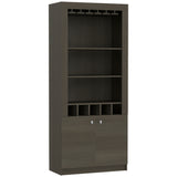 Dakota Bar Double Door Cabinet with 5 Wine Cubbies, Rack, and 2 Open Shelves