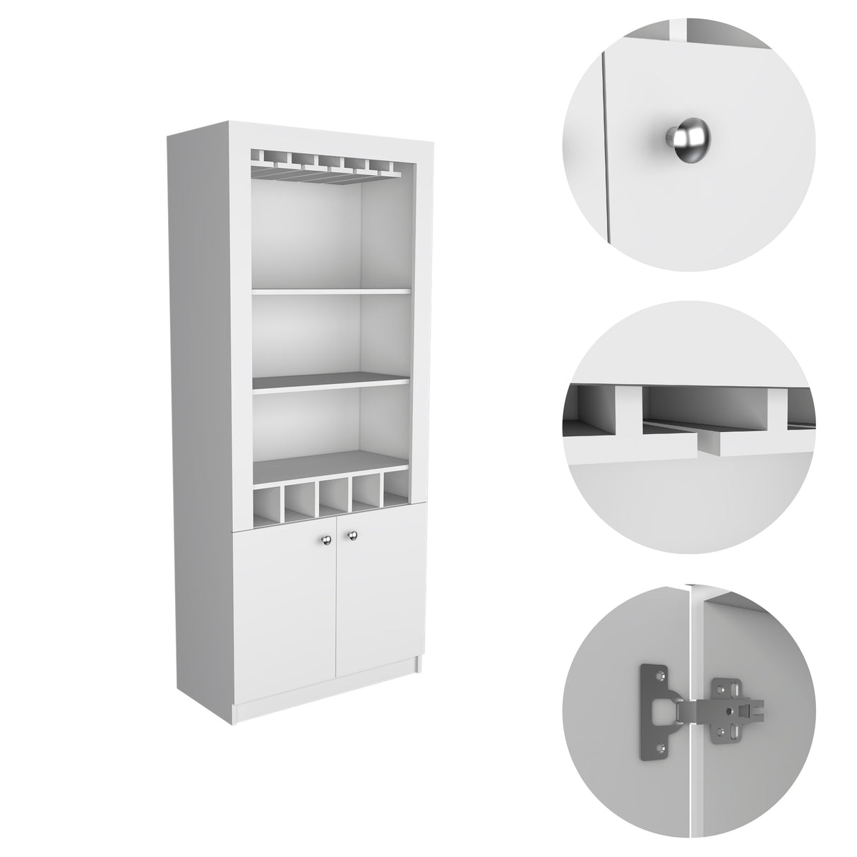 Dakota Bar Double Door Cabinet with 5 Wine Cubbies, Rack, and 2 Open Shelves