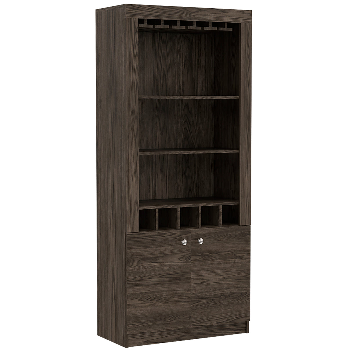 Dakota Bar Double Door Cabinet with 5 Wine Cubbies, Rack, and 2 Open Shelves