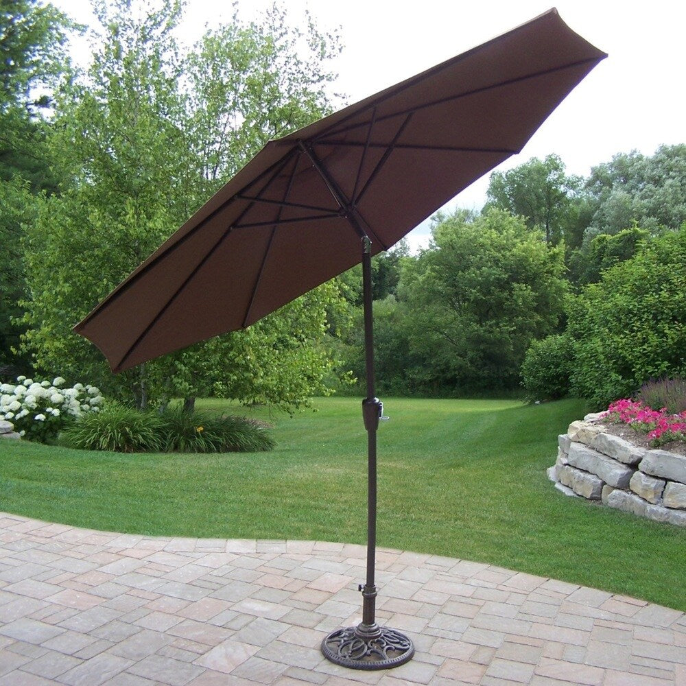 Dining Set with 48-inch Table, 4 Cushioned Chairs, Umbrella with Stand