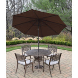 Dining Set with 48-inch Table, 4 Cushioned Chairs, Umbrella with Stand
