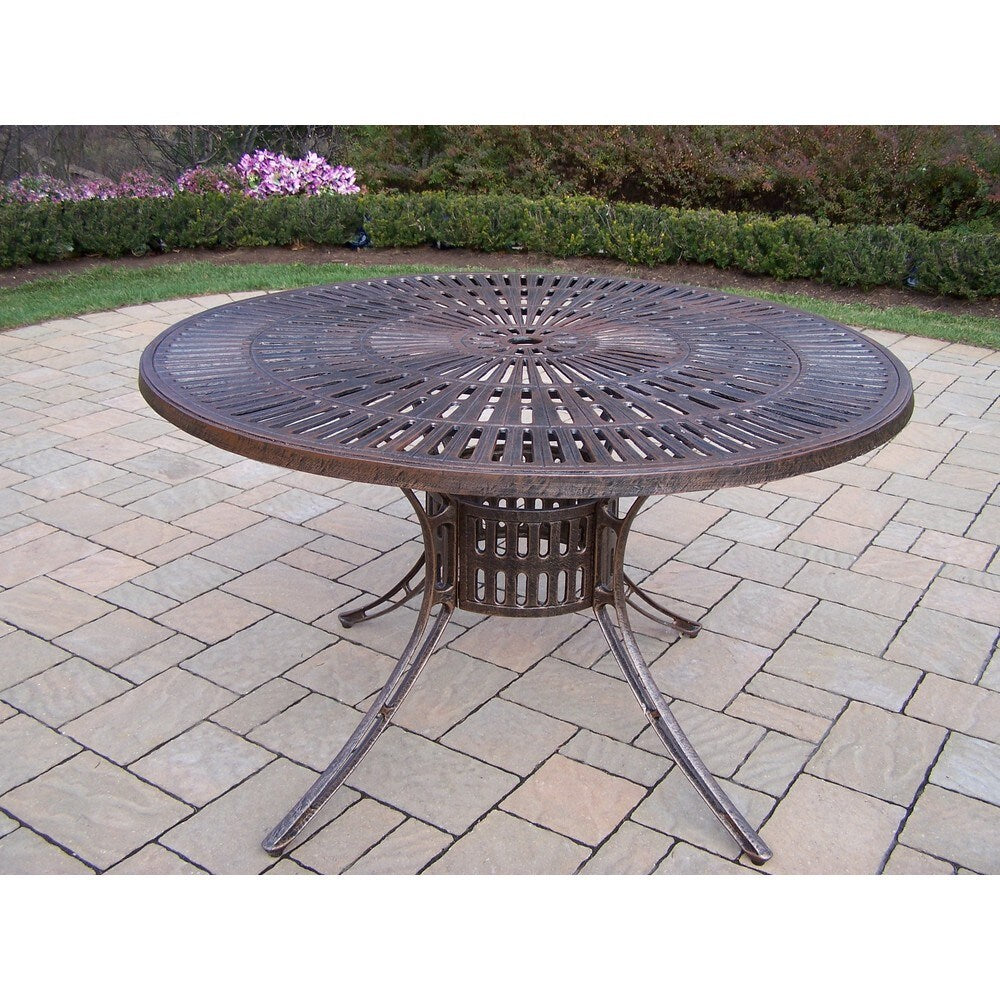 Dining Set with 48-inch Table, 4 Cushioned Chairs, Umbrella with Stand