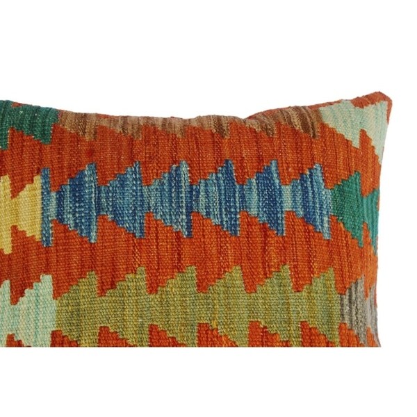 Dale Orange/Blue Hand-Woven Kilim Throw Pillow(18"x18")