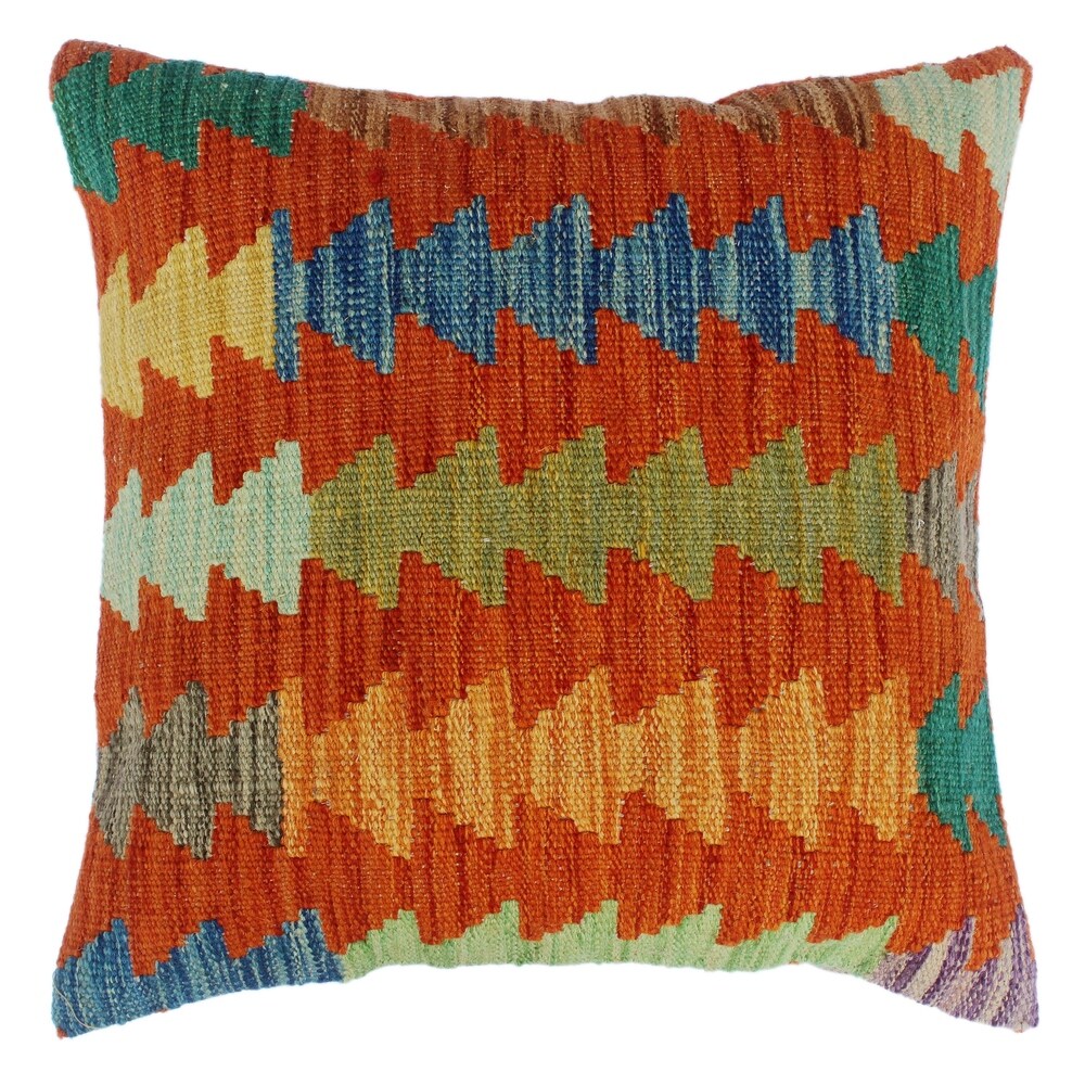 Dale Orange/Blue Hand-Woven Kilim Throw Pillow(18"x18")
