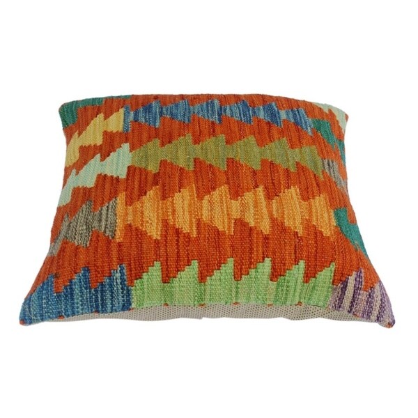 Dale Orange/Blue Hand-Woven Kilim Throw Pillow(18"x18")