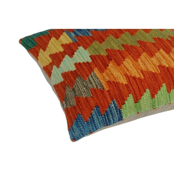 Dale Orange/Blue Hand-Woven Kilim Throw Pillow(18"x18")