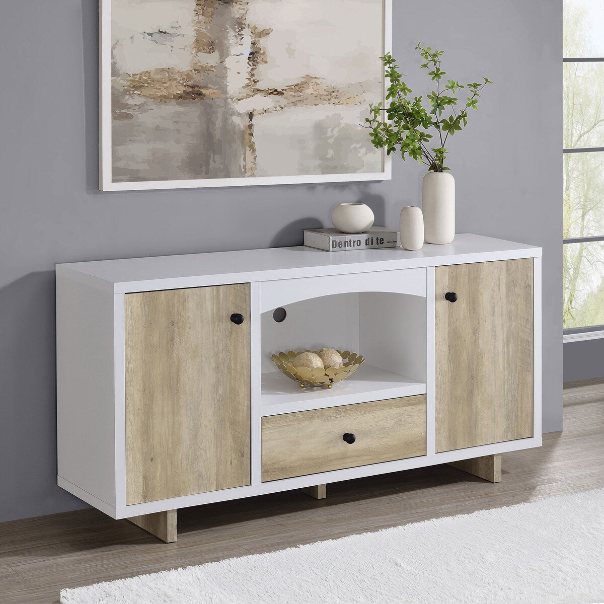 Dalton 2-Door Storage Credenza White And Distressed Pine
